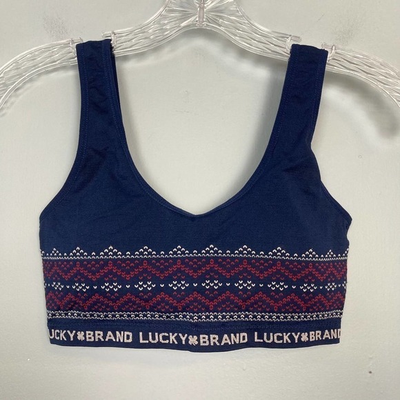 Lucky Brand Seamless Comfort Bra Size M Lightly Padded Sports Bra Navy Red White - Picture 6 of 10